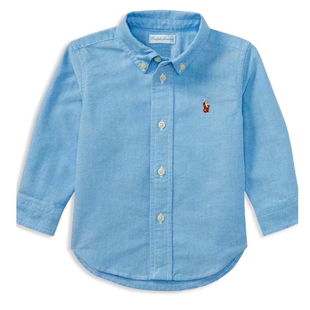 2qty Ralph Lauren boys button down collared blue shirt in two sizes 18mo and 24m